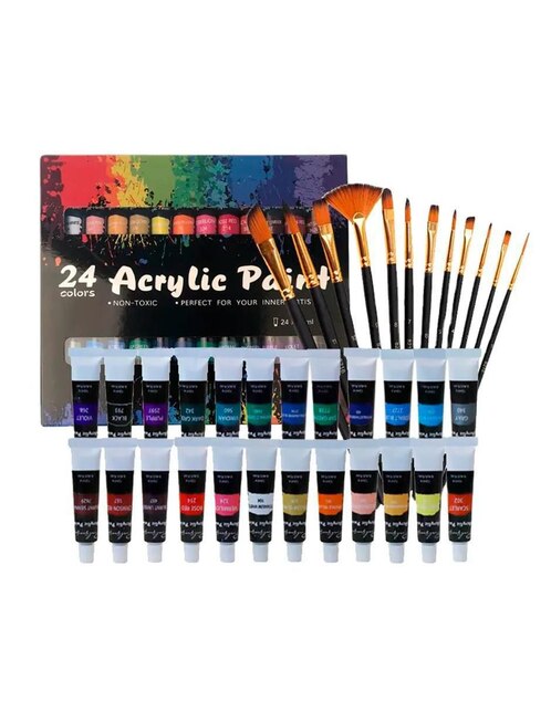 Kit De Pintura Acrílica 24 Colores 60 Ml Y Oleo Pincel 10pzs