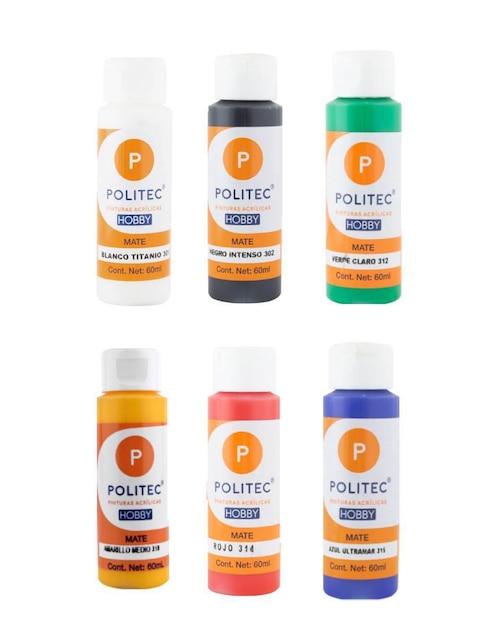 Set pintura acrílica Politec Hobby 6 piezas