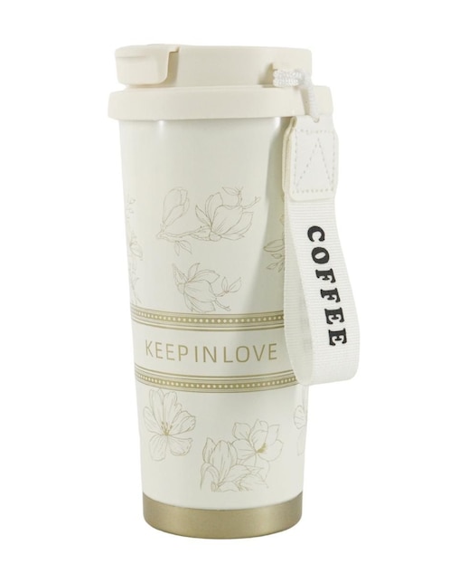 Termo de acero inoxidable con diseño floral con tapa rosca 1