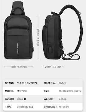 Mochila bandolera mark ryden impermeable unisex
