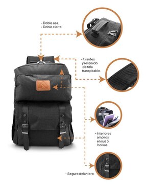 Mochila con portalaptop Idea Nuova impermeable unisex