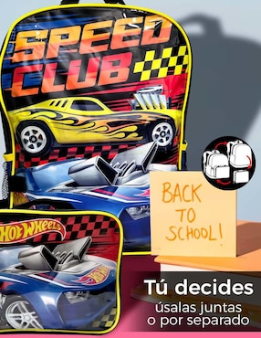 Set mochila escolar Hot Wheels Hot Wheels Speed Club para niño