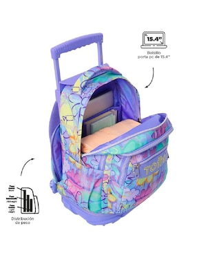 Mochila con ruedas escolar Totto Rue Bomper impermeable para niña
