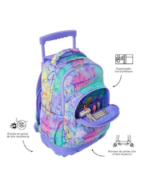 Mochila con ruedas escolar Totto Rue Bomper impermeable para niña