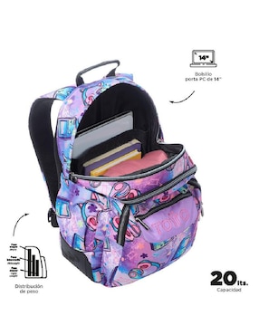 Mochila con portalaptop Totto Rayol para niña