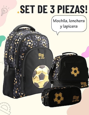 Set mochila escolar Soccer Us Urban Balón Dorado para niño