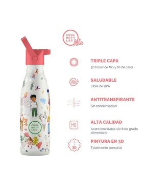 Termo Cool Bottles de acero inoxidable Kids con tapa rosca 350 ml
