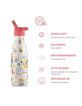 Termo Cool Bottles de acero inoxidable Kids con tapa rosca 350 ml
