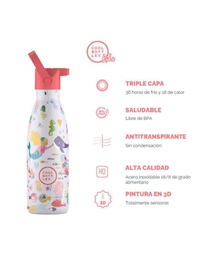Termo Cool Bottles de acero inoxidable Kids Dulces Sirenas con tapa rosca 350 ml