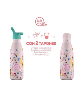 Termo Cool Bottles de acero inoxidable Kids Unicornios Divertidos con tapa rosca 350 ml