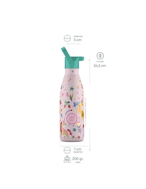 Termo Cool Bottles de acero inoxidable Kids Unicornios Divertidos con tapa rosca 350 ml