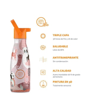 Termo Cool Bottles de acero inoxidable Kids Panda Gang con tapa rosca 260 ml