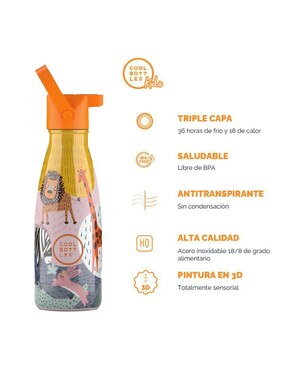 Termo Cool Bottles de acero inoxidable Kids Savannah Kingdom con tapa rosca 260 ml