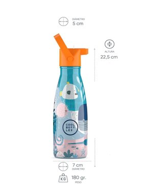 Termo Cool Bottles de acero inoxidable Kids sea world con tapa rosca 260 ml