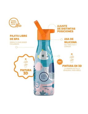 Termo Cool Bottles de acero inoxidable Kids sea world con tapa rosca 260 ml
