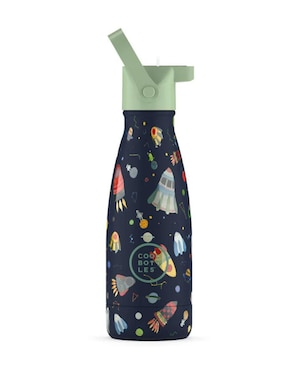 Termo Cool Bottles de acero inoxidable Kids space rockets con tapa rosca 260 ml