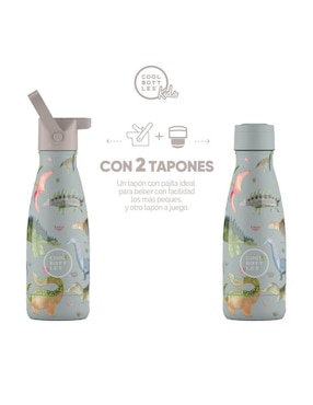 Termo Cool Bottles de acero inoxidable Kids dinos planet con tapa rosca 260 ml