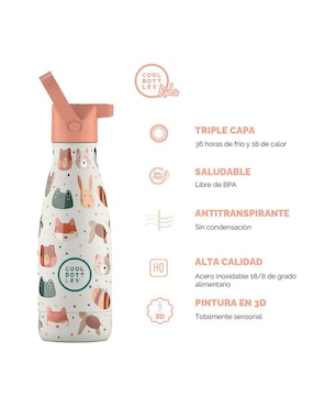 Termo Cool Bottles de acero inoxidable Kids pet lover con tapa rosca 260 ml