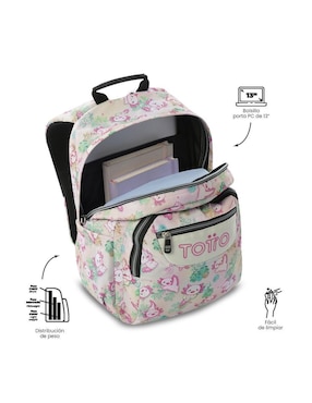 Mochila escolar ajolote Totto gommas impermeable para niña