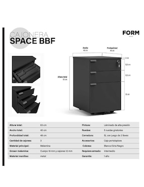 Archivero Form Design con cerradura y base móvil