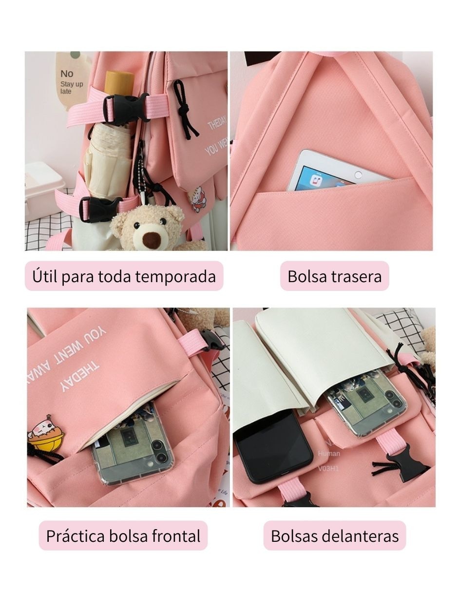 Set mochila escolar impermeable unisex 6