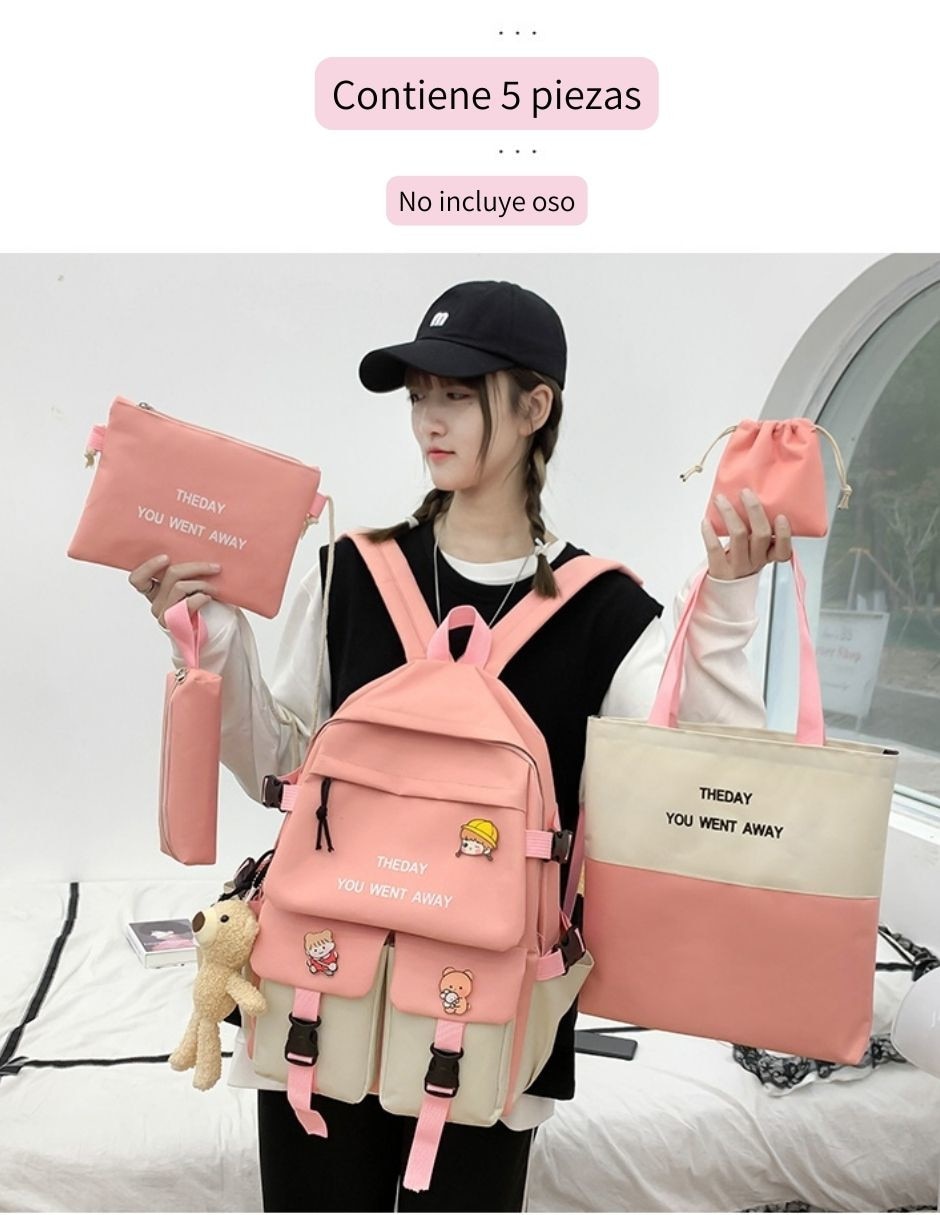 Set mochila escolar impermeable unisex 9