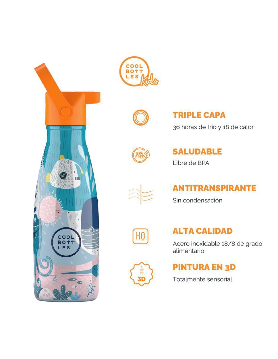 Termo de acero inoxidable Kids sea world con tapa rosca 260 ml 4