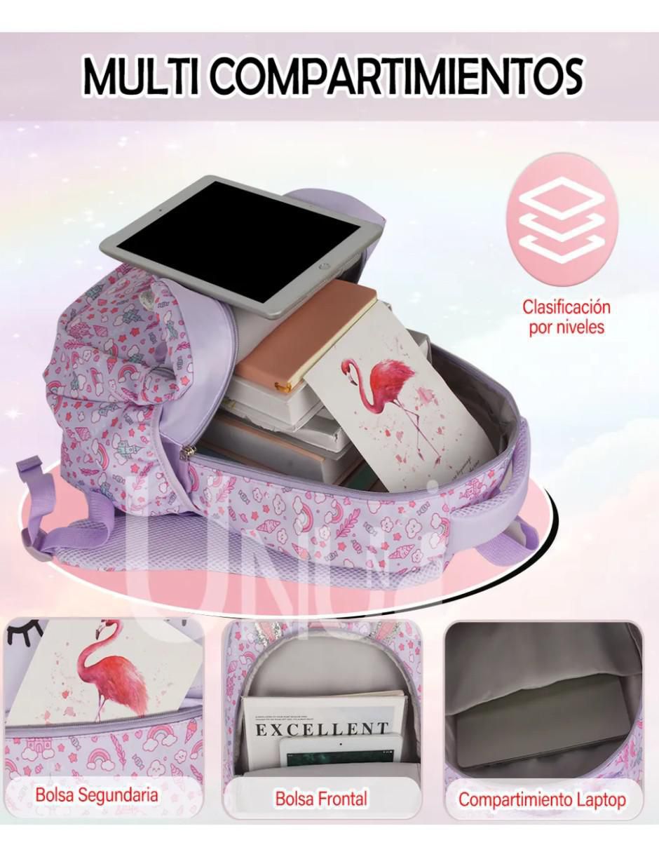 Set mochila escolar unicornio impermeable para niña 4