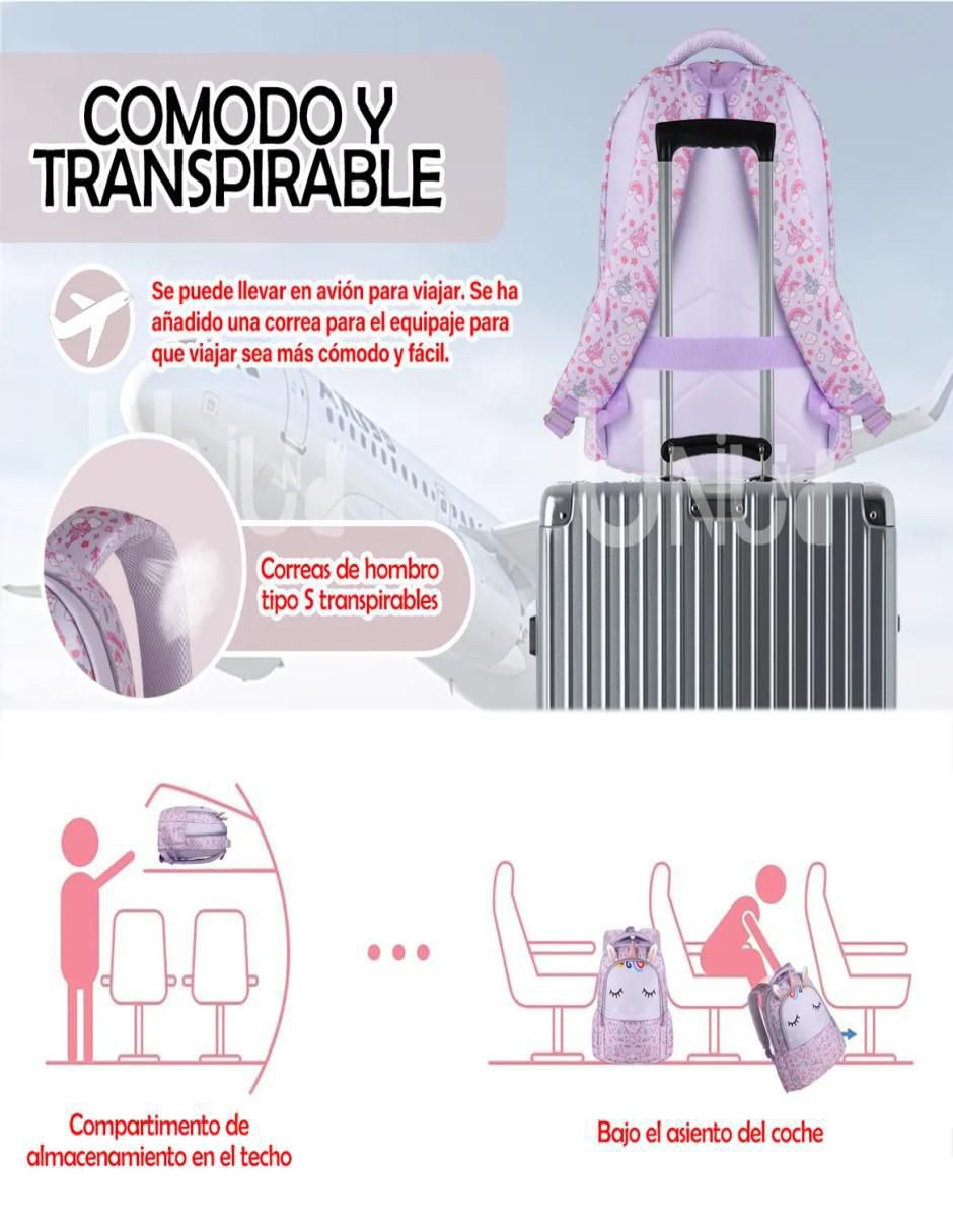 Set mochila escolar unicornio impermeable para niña 6