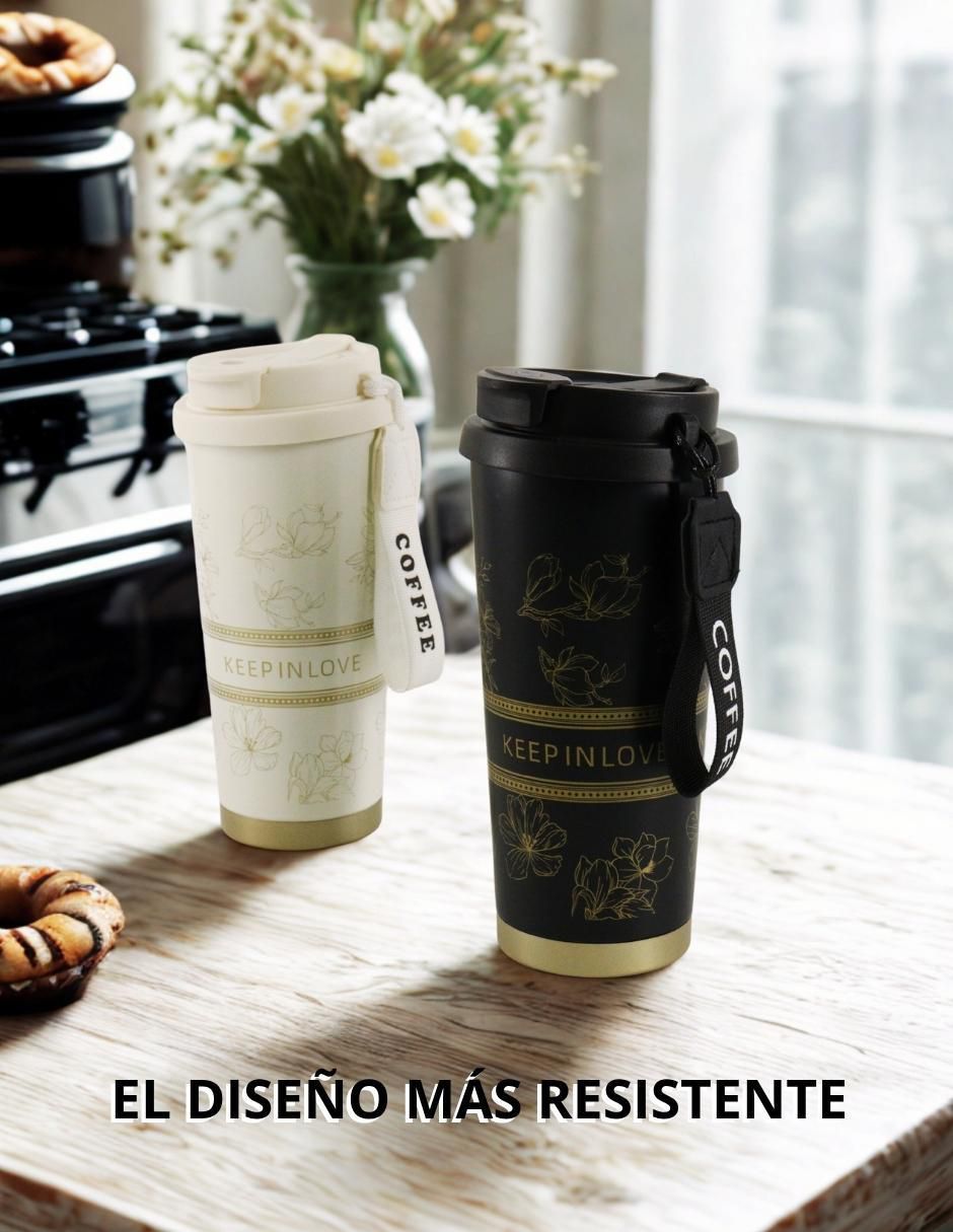 Termo cm-top "de" acero inoxidable con diseño floral "con tapa" rosca sin tamaño