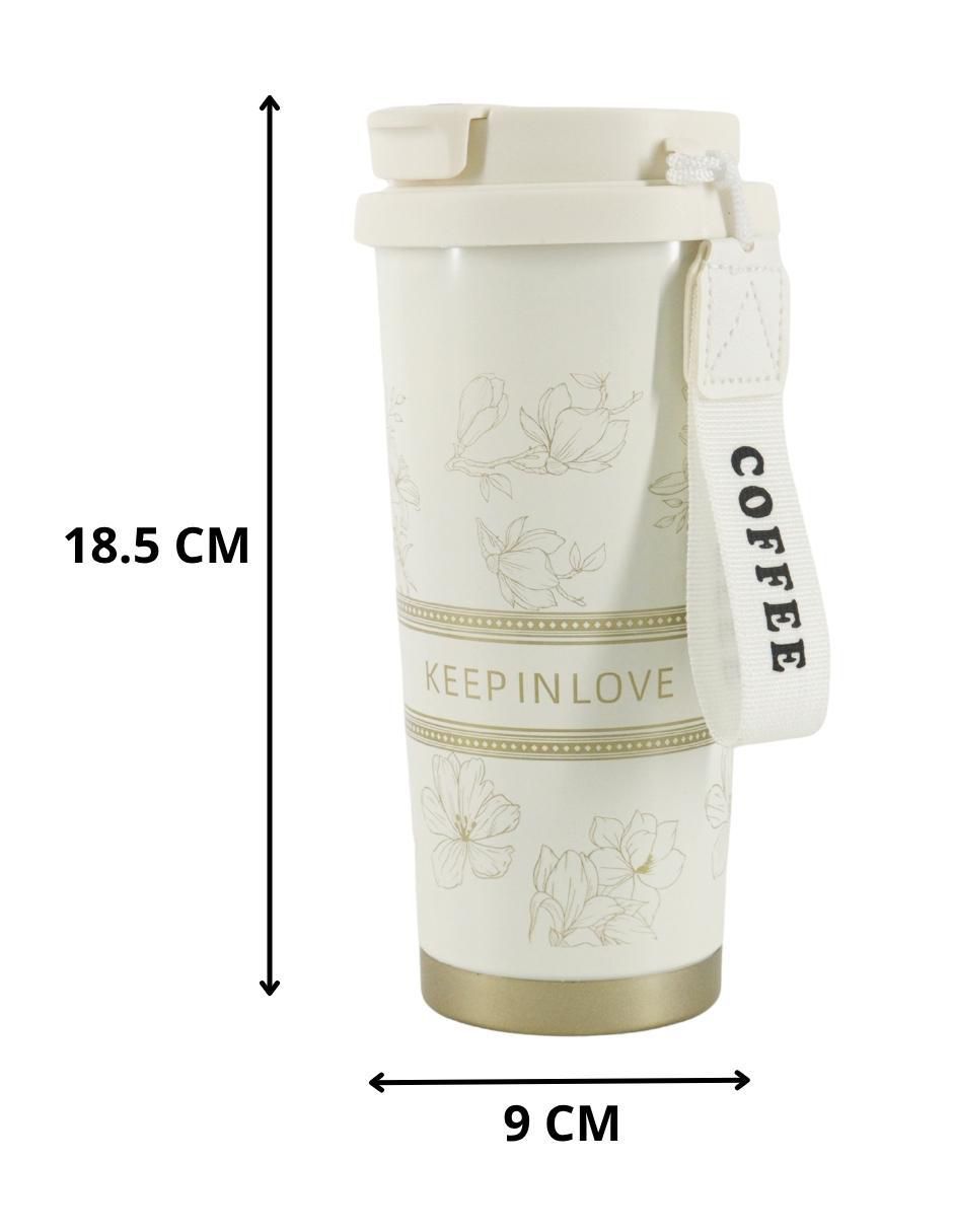 Termo de acero inoxidable con diseño floral con tapa rosca 3
