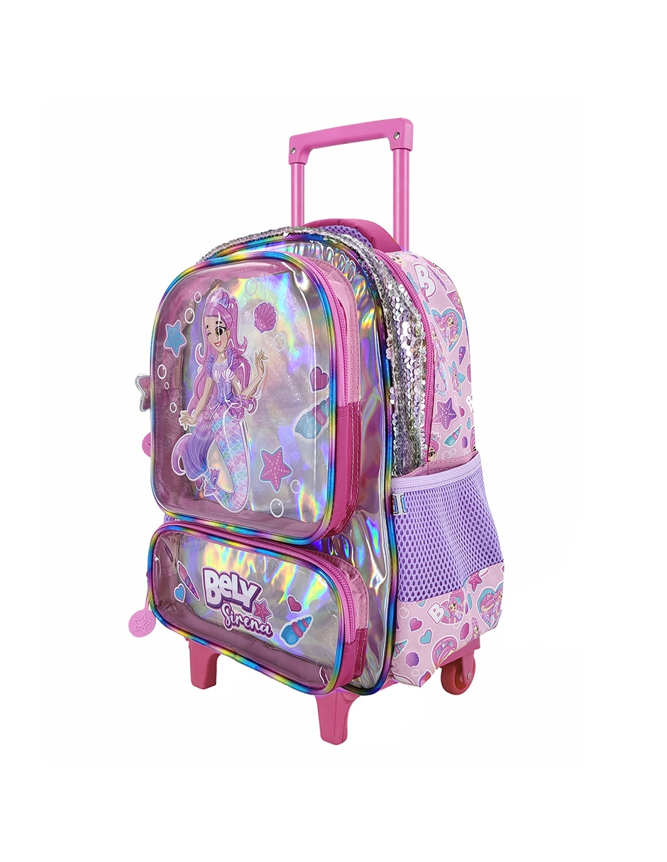 Mochila con ruedas escolar bely y beto sirena bely para niña 3