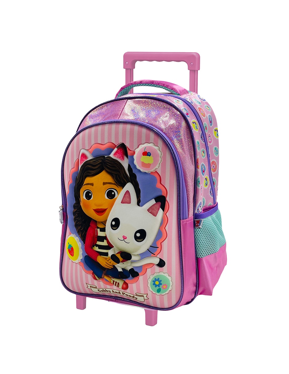 Mochila con ruedas escolar gabby's dollhouse patches para niña 3