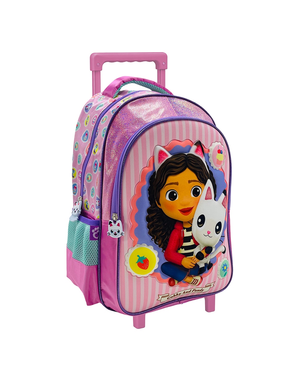 Mochila con ruedas escolar gabby's dollhouse patches para niña 4