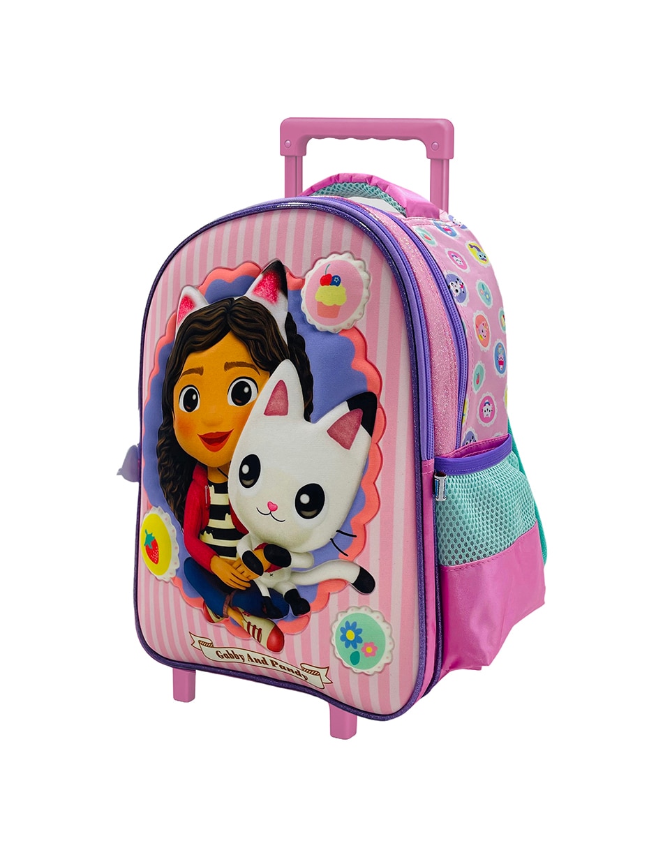 Mochila con ruedas escolar gabby's dollhouse patches para niña 3