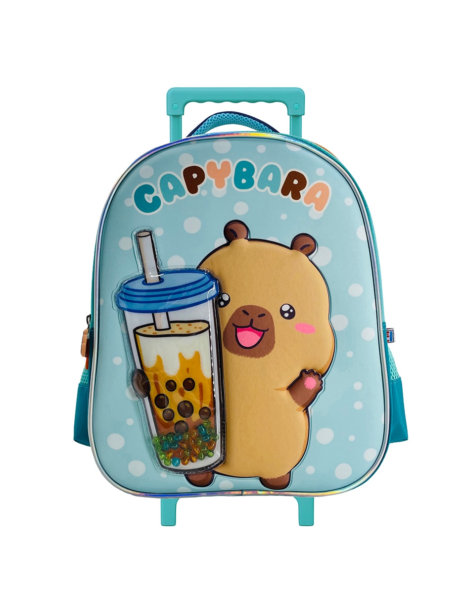 Mochila con ruedas escolar capibara capy bobba tea unisex