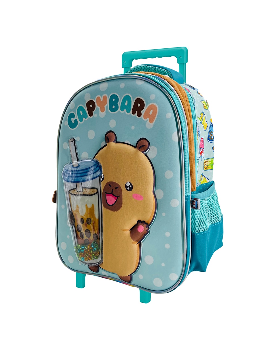 Mochila con ruedas escolar capibara capy bobba tea unisex 3