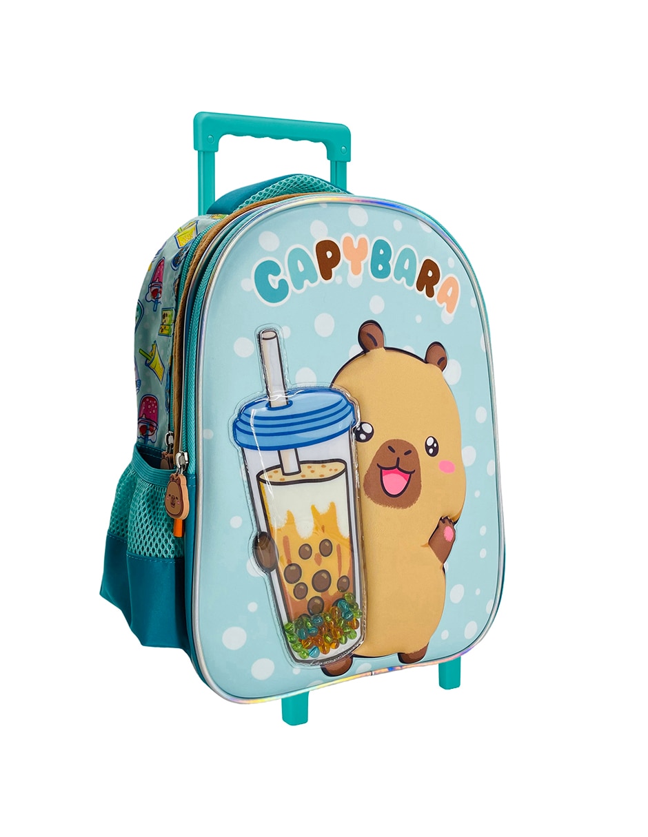 Mochila con ruedas escolar capibara capy bobba tea unisex 4