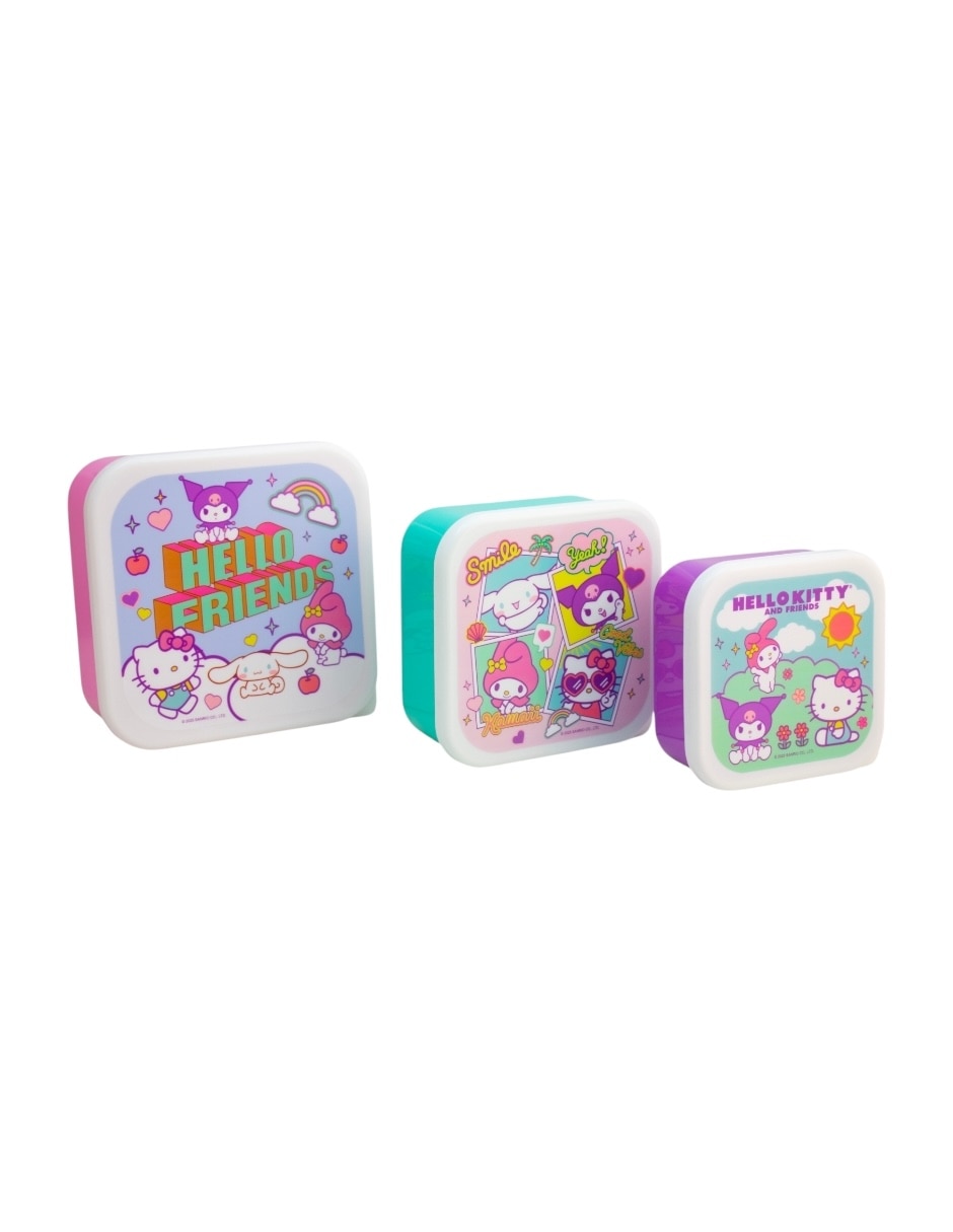 Contenedor con tapa Hello Kitty de plástico 3 piezas Contenedor con tapa Hello Kitty de plástico 3 piezas